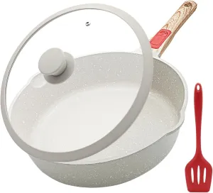 11 Inch Nonstick Deep Frying Pan with Lid, 5Qt Non Stick Skillet with Removable Handle, Aluminum Sauté Pan Compatible with All Stovetops, Dishwasher& Oven Safe (White)