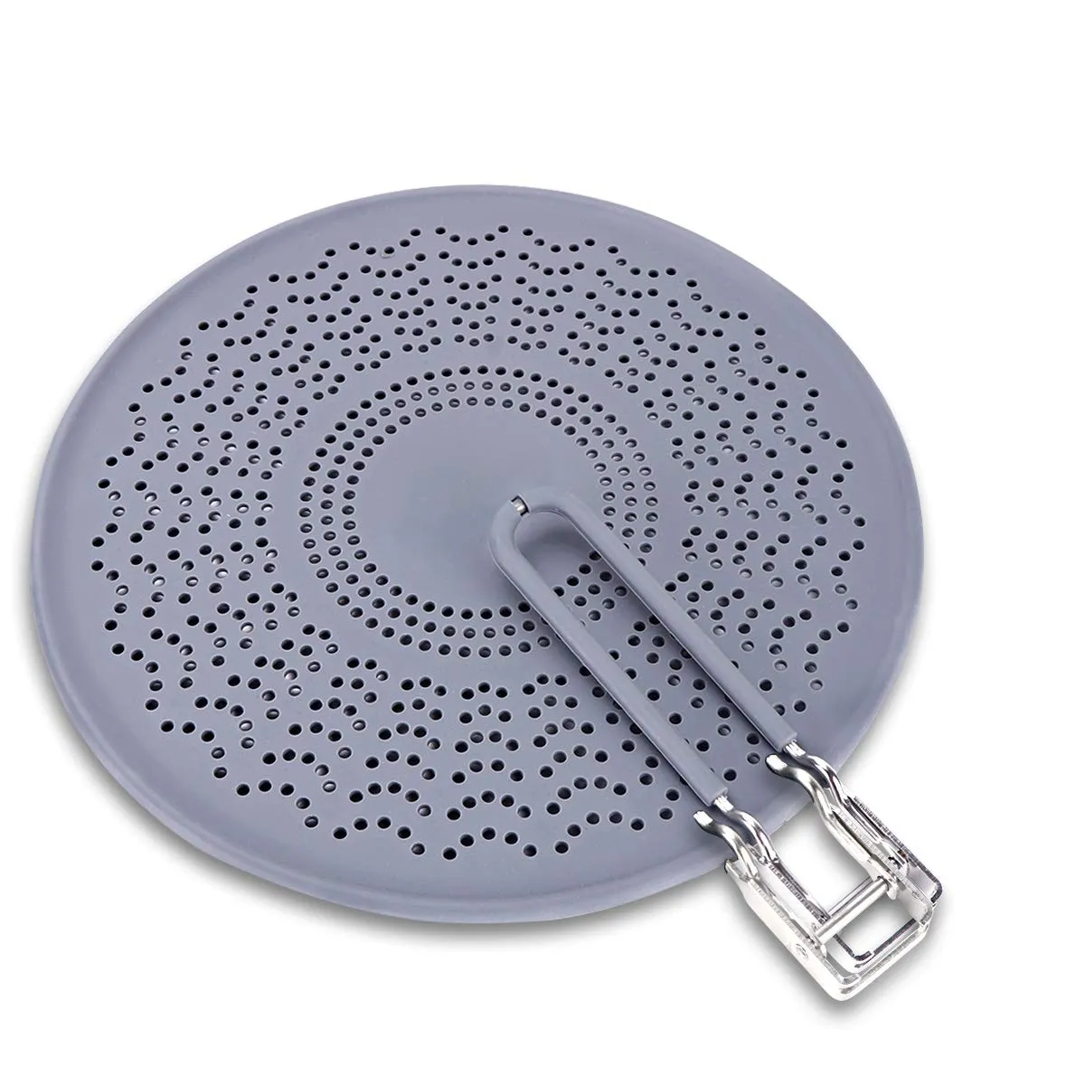 11.5" Silicone Splatter Screen - Pan Cover with Folding Handle, High Heat Resistant Oil Splash Guard - Heat Insulation Cooling Mat, Strainer, Drain Board for Frying Pan（Grey）