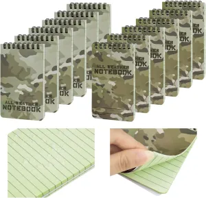 12 Pcs Camouflage Waterproof Notebook, Police Notepad Pocket Tactical Notebook in rain, 3 x 5 All-Weather Top Spiral Memo Paper Notepad Waterproof Pad Camo Note book