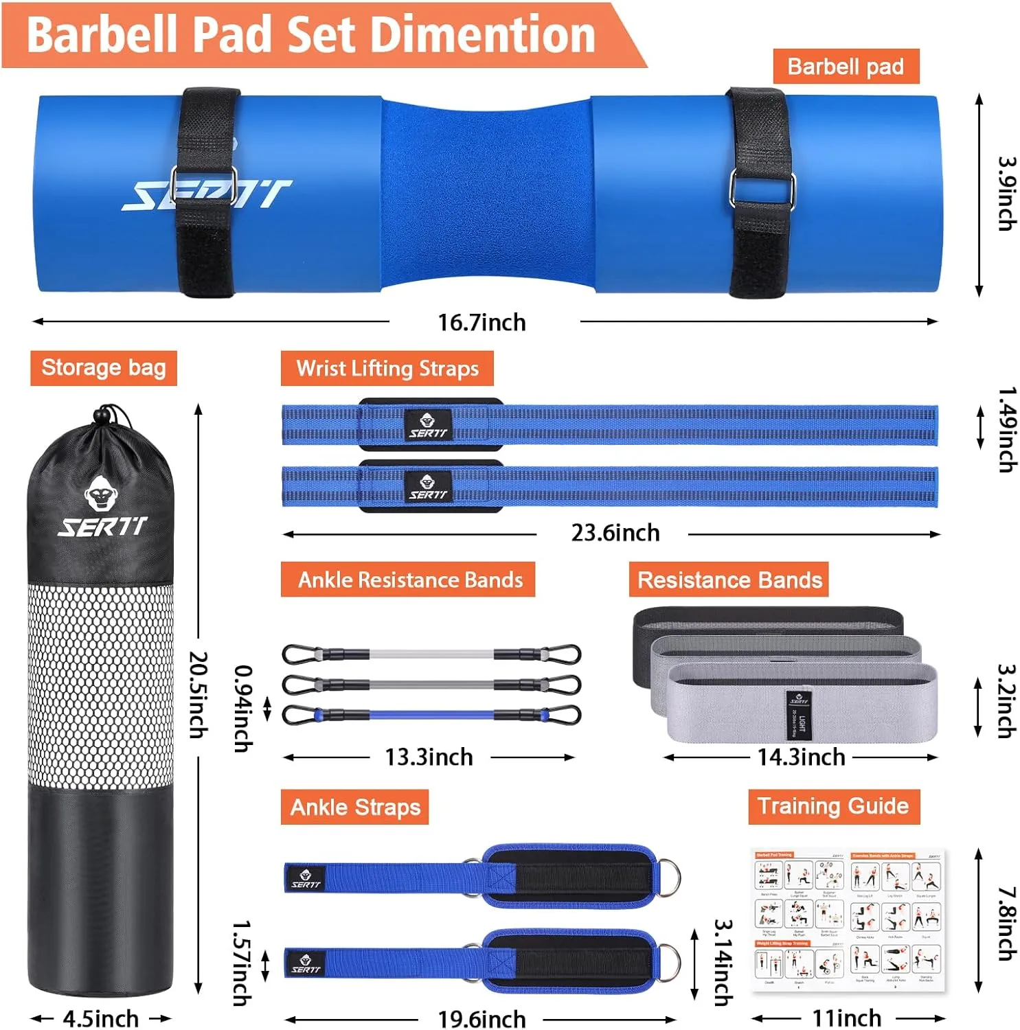 12Pcs Foam Barbell Pad Set for Squats, SERTT Hip Thrust Pad Gym Essentials Set for Workout, 1 Gym Pad, 1 Carry Bag, 2 Lifting Strap, 2 Ankle Cuffs, 3 Ankle Risistance Band, 3 Hip Resistance Bands
