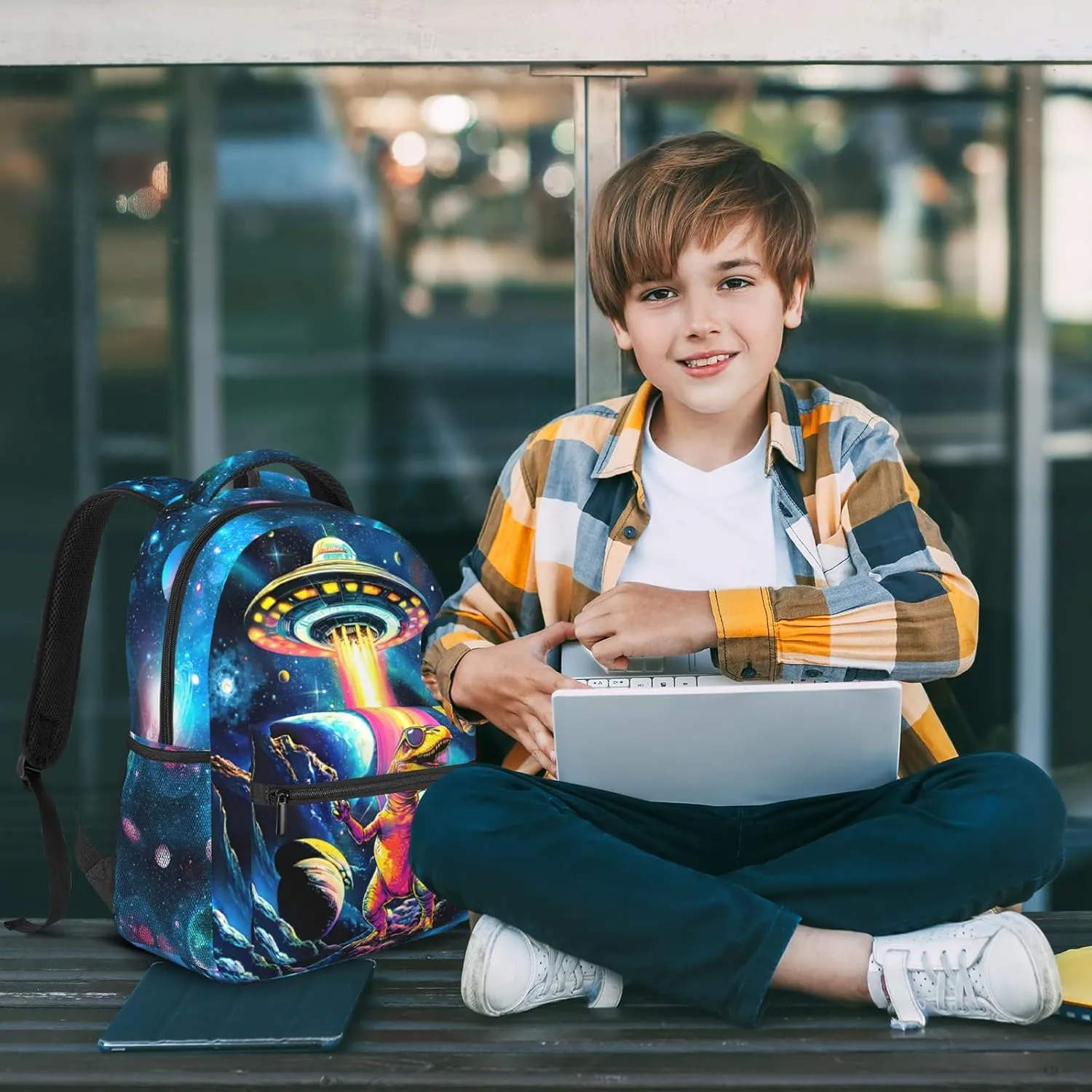 15 Inch Dinosaur Backpack for Boys Ages 6-8, Lightweight School Bookbag with Large Capacity & Padded Ergonomic Back, Ideal for Kindergarten & Elementary