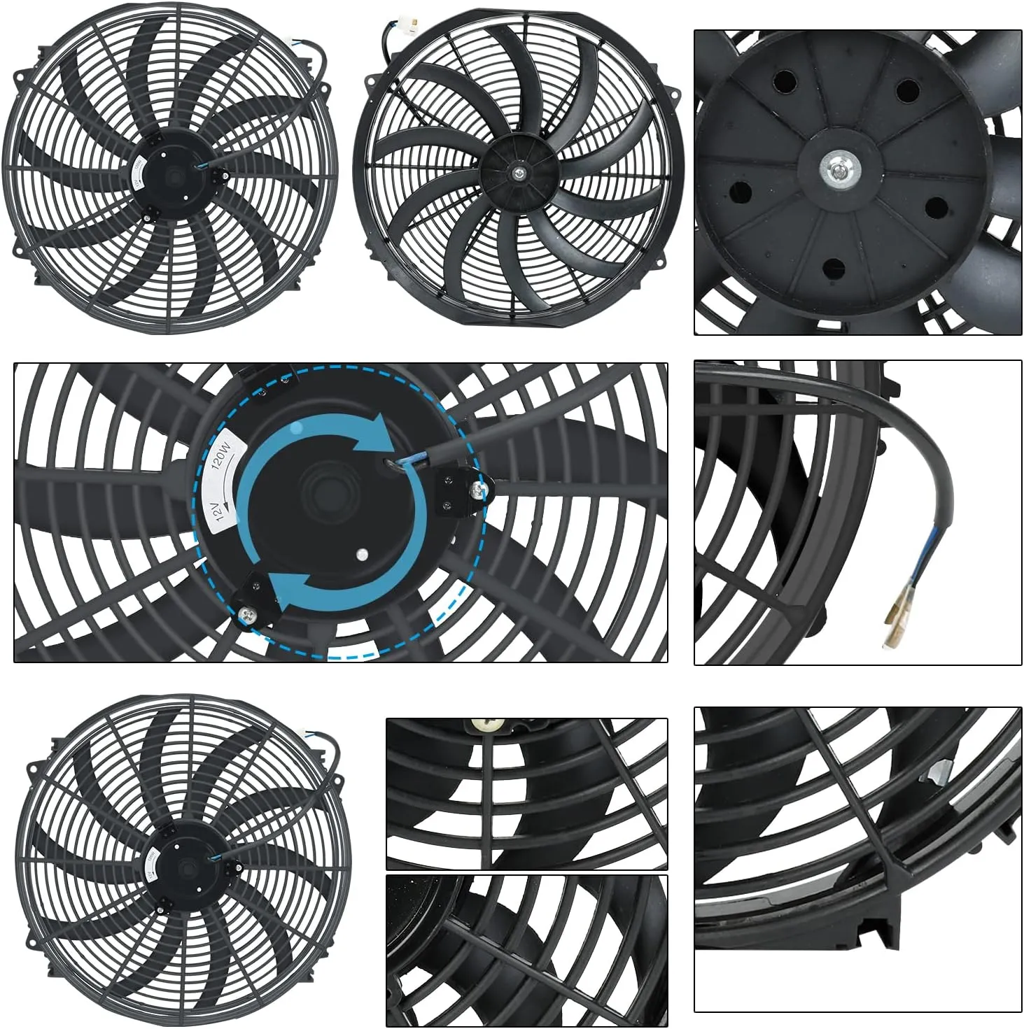 16 Inch Universal Slim Fan Push Pull Electric Radiator Cooling Fan 12V 120W with Mount Kit