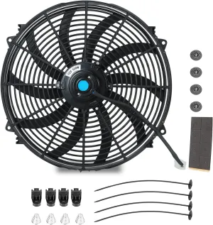 16 Inch Universal Slim Fan Push Pull Electric Radiator Cooling Fan 12V 120W with Mount Kit