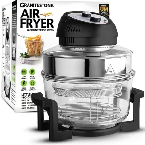 16Qt Extra Large Glass Air Fryer Non Toxic – Family Sized 4 in 1 Cooker with 3 Cooking Sections, Stainless Steel Racks for French Fries, Chicken, No Preheat, Self Cleaning, Dishwasher Safe