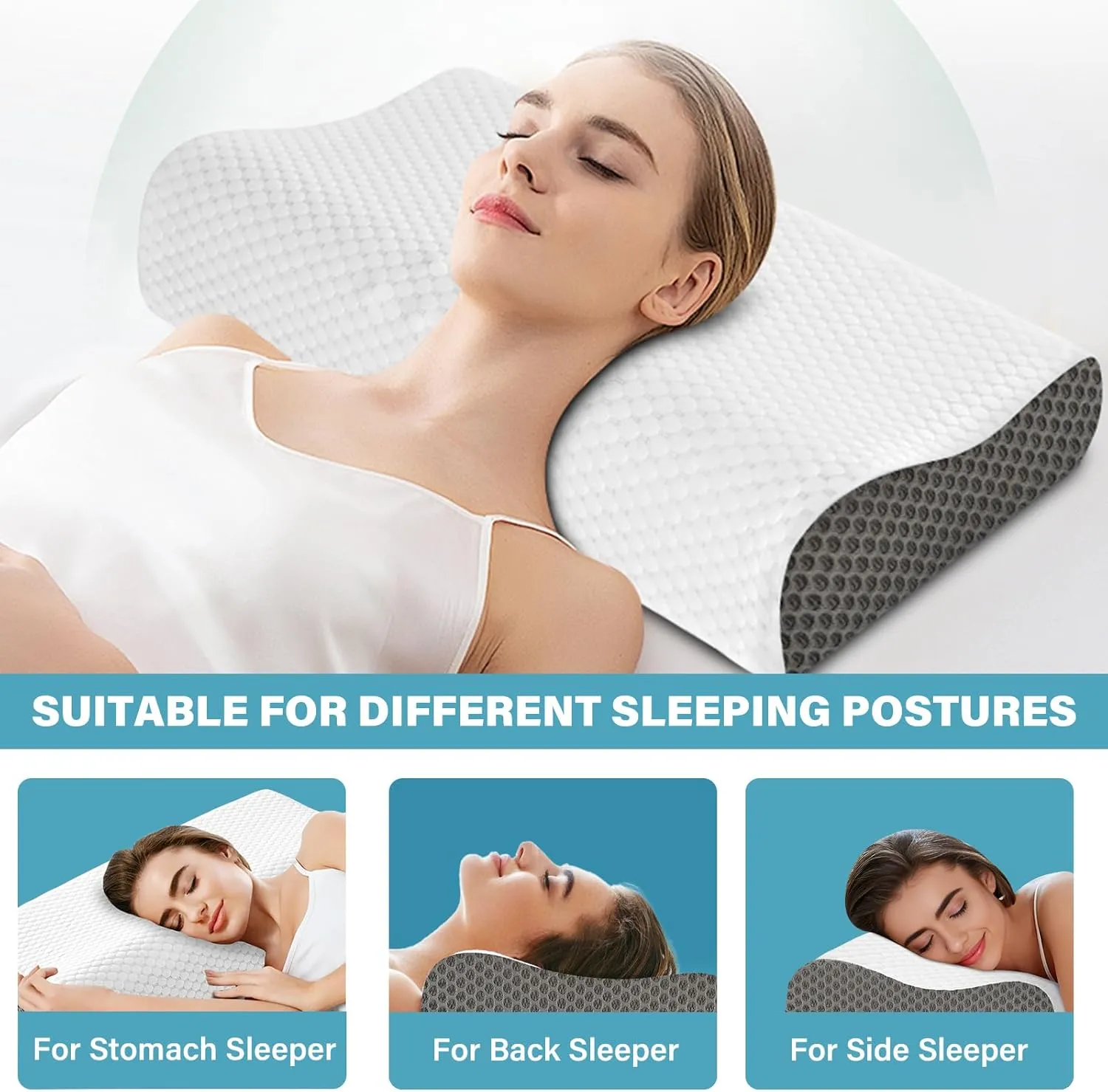 2 Pack Memory Foam Cooling Bed Pillows for Sleeping, Ergonomic Cervical Pillow for Neck and Shoulder Pain Relief, Adjustable Cold Pillow Set of 2,with Pillowcase （Grey）