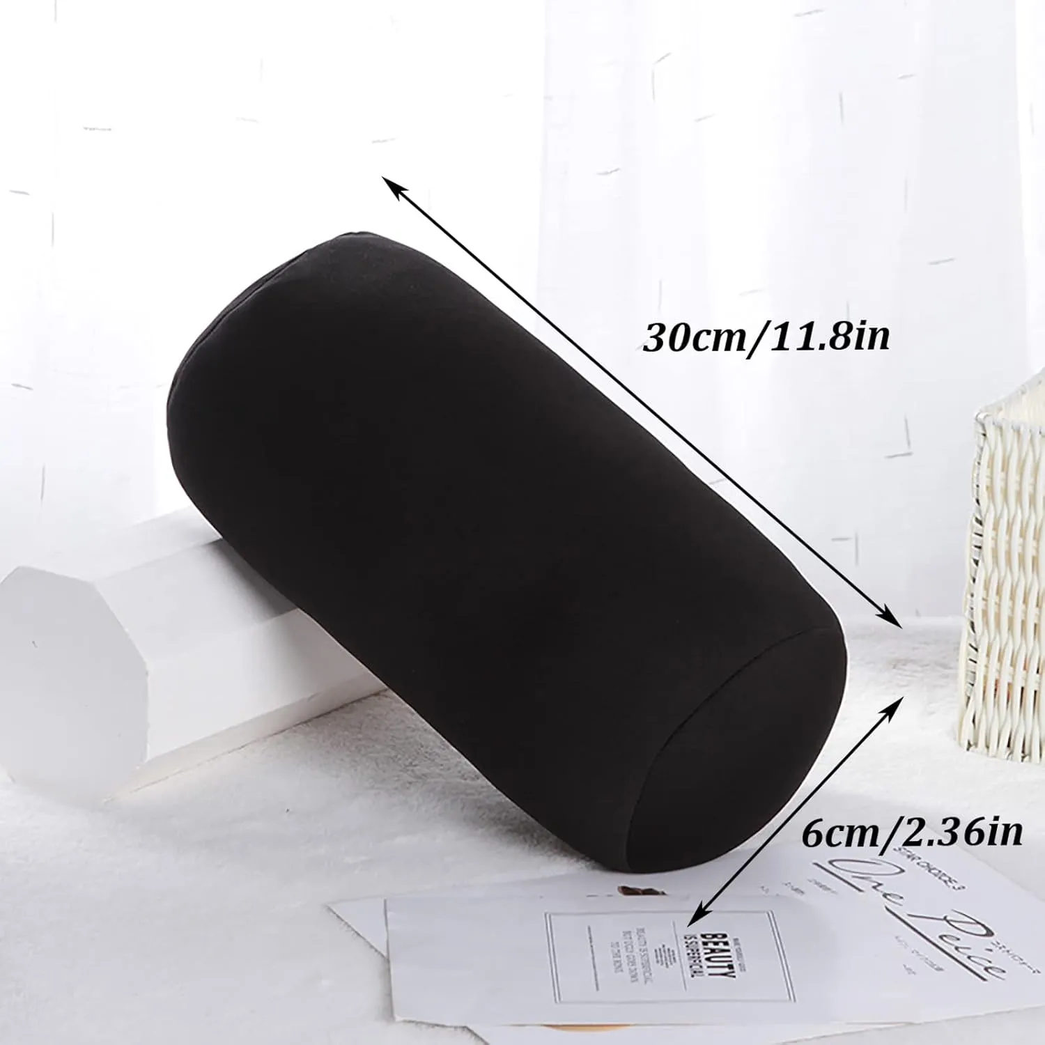 2 Pcs Microbead Bolster Tube Pillow, Squishy Neck Arm Back Support Roll Body Cushion Pillows Cylinder Bean Bag Throw Pillow for Plane Car Travel Recliner Sleeping, 11.8 x 6.3 Inch, Black   Red