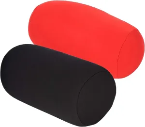 2 Pcs Microbead Bolster Tube Pillow, Squishy Neck Arm Back Support Roll Body Cushion Pillows Cylinder Bean Bag Throw Pillow for Plane Car Travel Recliner Sleeping, 11.8 x 6.3 Inch, Black   Red