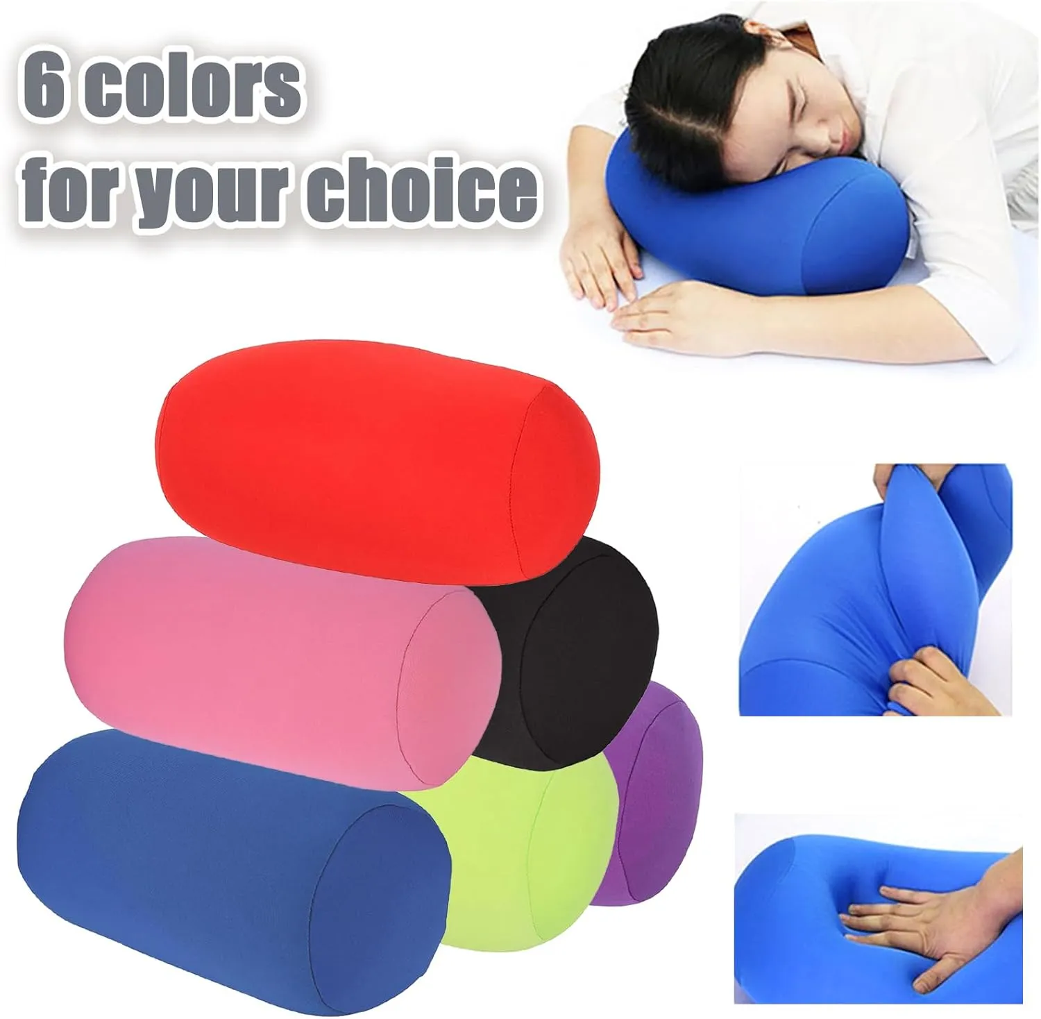 2 Pcs Microbead Bolster Tube Pillow, Squishy Neck Arm Back Support Roll Body Cushion Pillows Cylinder Bean Bag Throw Pillow for Plane Car Travel Recliner Sleeping, 11.8 x 6.3 Inch, Black   Red