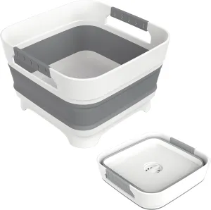 2.4 Gal Collapsbile Wash Basin with Drian Plug,9L Dish Pan for Soaking Baby Bottles,Portable Sink, Multiuse Foldable Bucket,Ice Beverage Tubs for Camping, Vegetable Washing, RV (Gray)