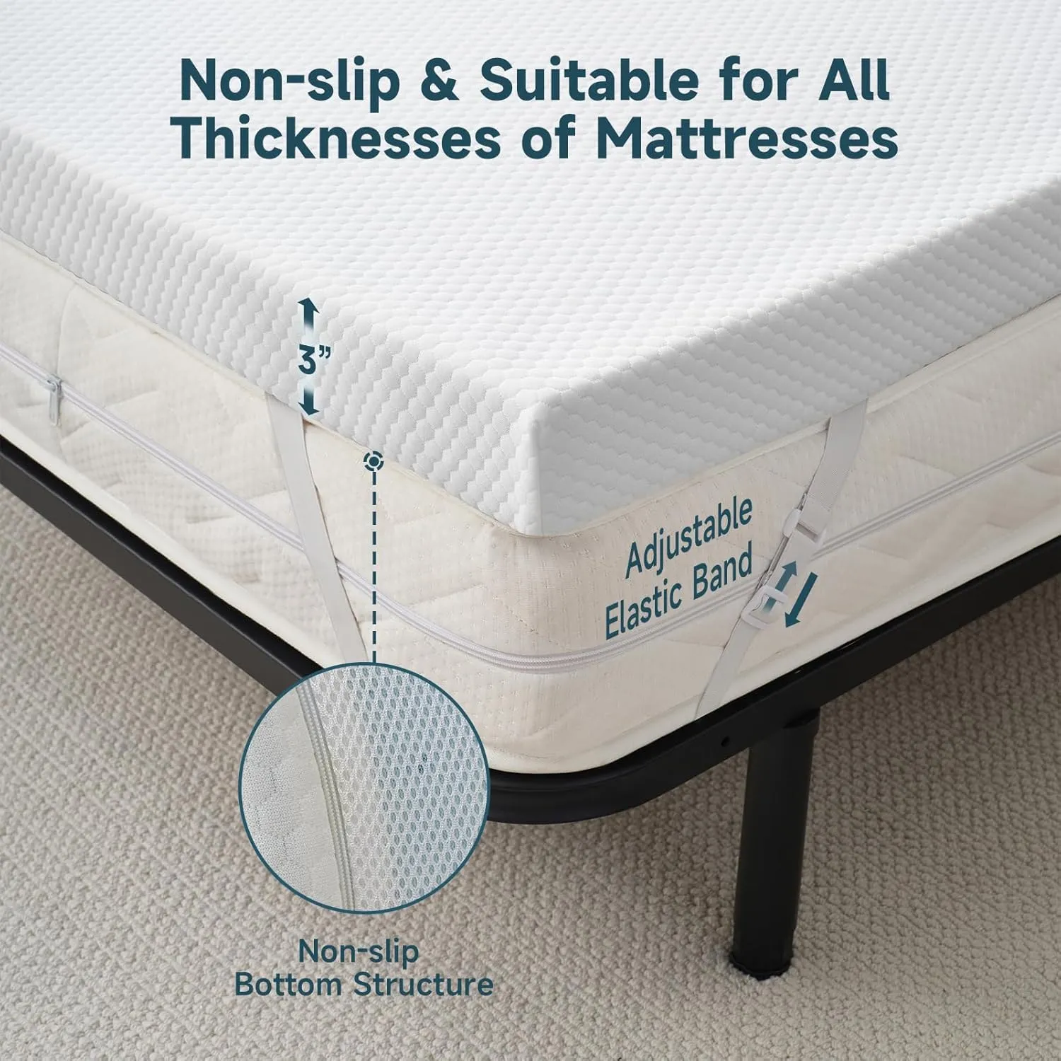 3 Inch Queen Memory Foam Mattress Topper, Cooling Gel Bed Topper with Premium Removable Skin-Friendly Non-Slip Cover, High Density Ventilated Mattress Pad CertiPUR-US & Oeko-Tex Certified, White