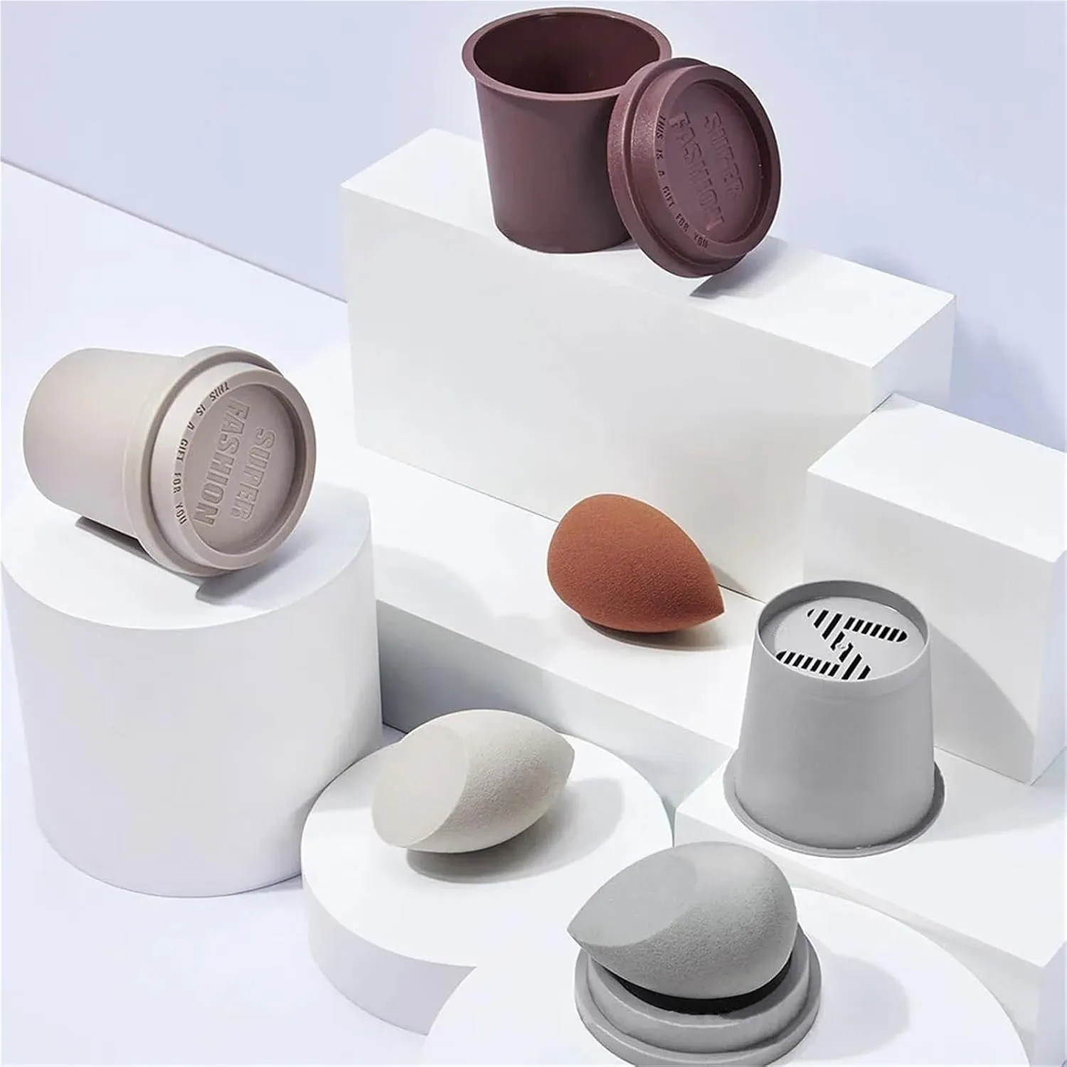 3 Pack Empty Coffee Cup Shape Beauty Sponge Holder Powder Puff Display Stand Powder Puff Sponge Holder Storage Box Cosmetic Drying Box(Pink)