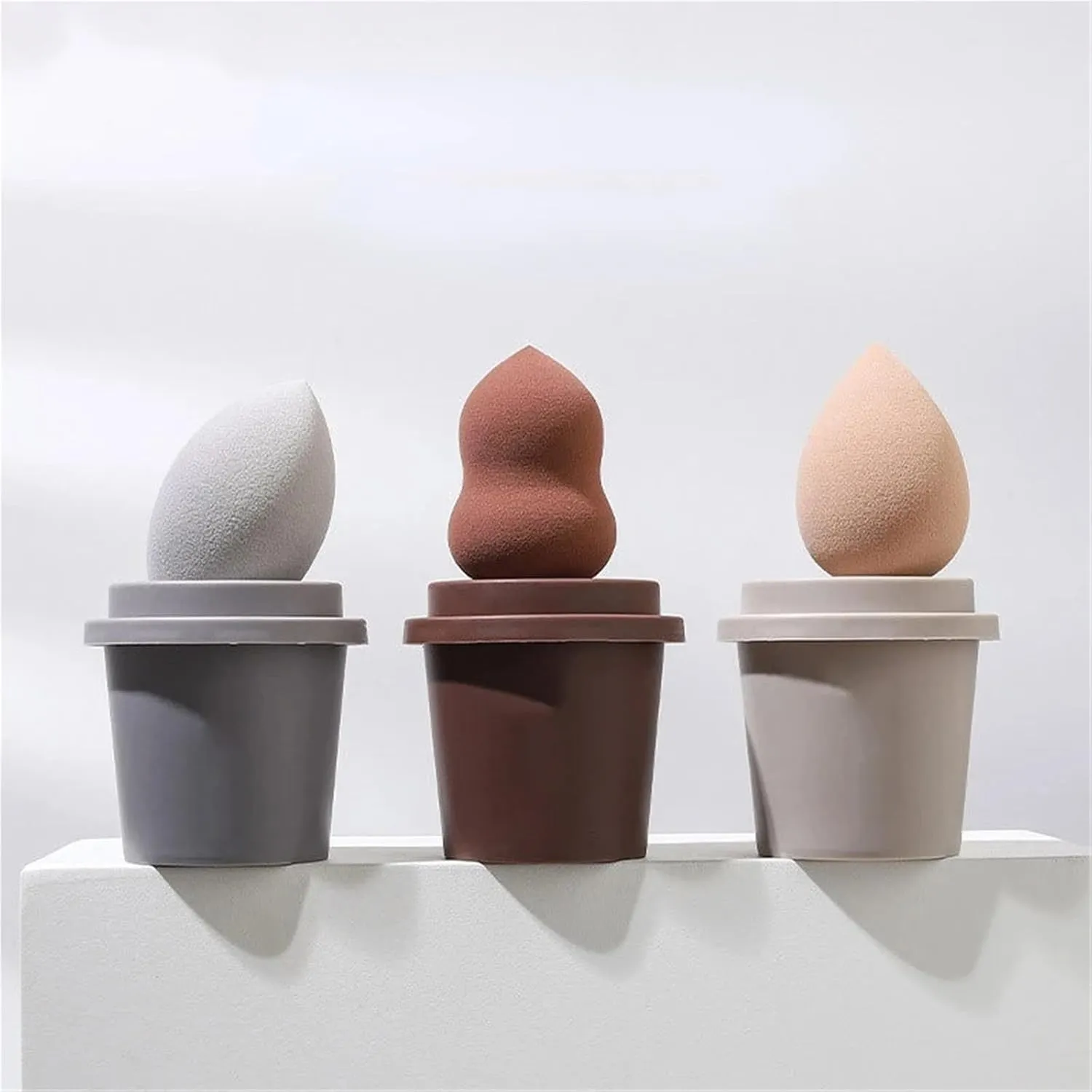 3 Pack Empty Coffee Cup Shape Beauty Sponge Holder Powder Puff Display Stand Powder Puff Sponge Holder Storage Box Cosmetic Drying Box(Pink)