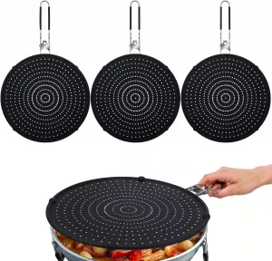 3 Pcs Silicone Splatter Screen for Frying Pan Grease Oil Splatter Collapsible Splash Guard Heat Resistant Multi Use for Baking and Cooking(Black)
