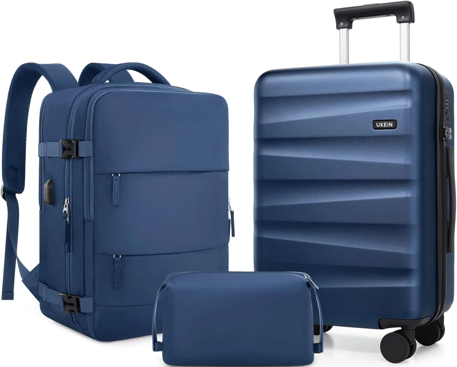 3-Piece Polycarbonate Luggage Set with Backpack