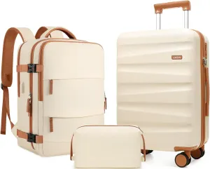 3-Piece Polycarbonate Luggage Set with Backpack