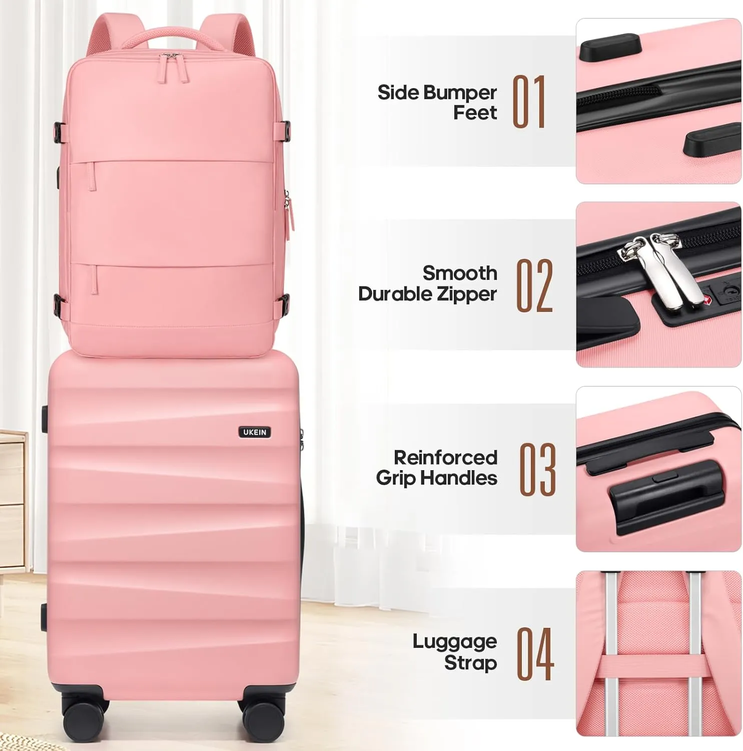 3-Piece Polycarbonate Luggage Set with Backpack