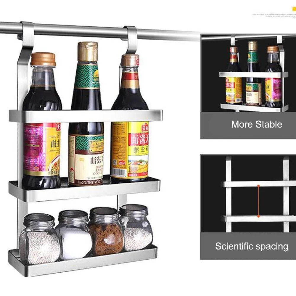 304 Stainless Steel Kitchen Shelves Wall Hanging Turret 3 Layer Spice Jars Organizer Foldable Dish Drying Rack Kitchen Utensils Holder