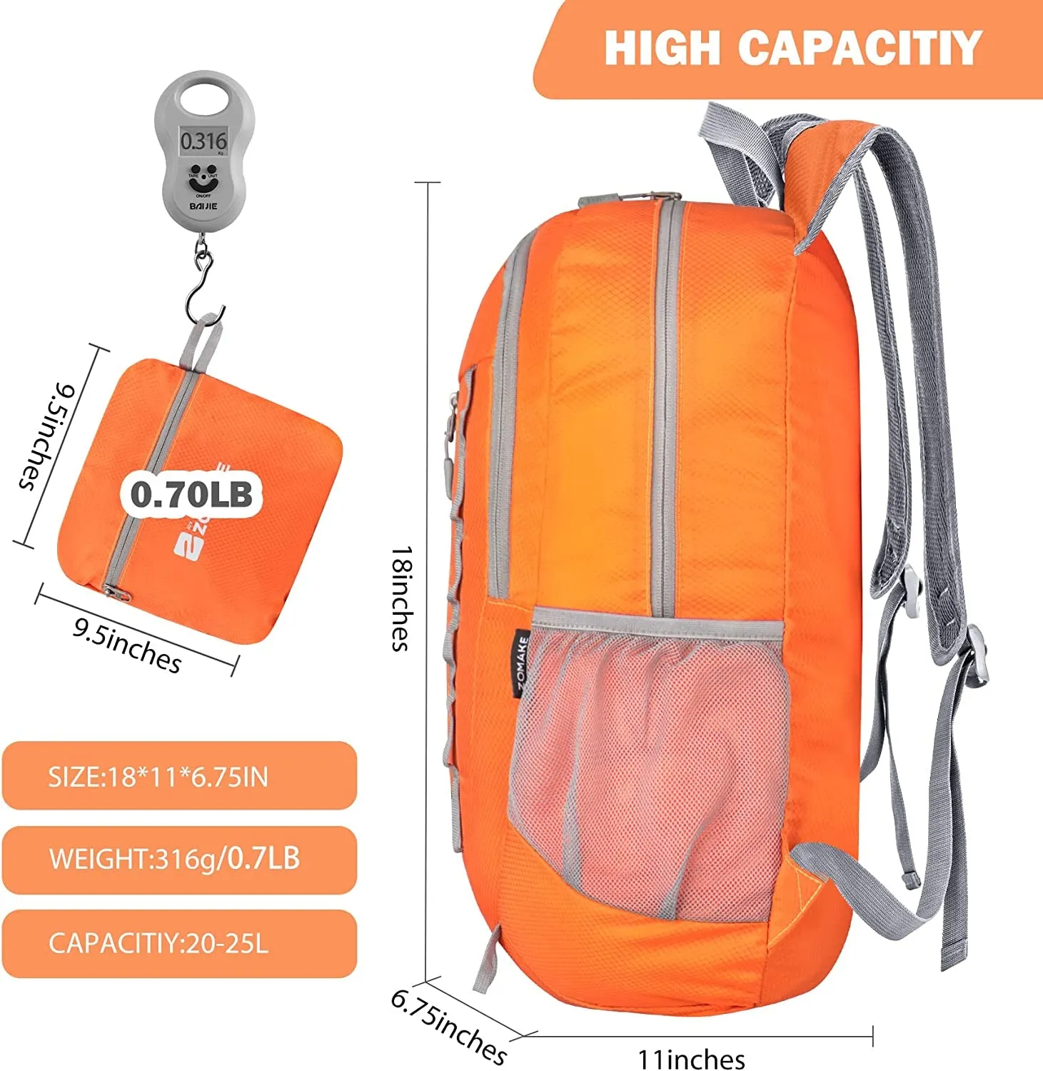 32L Lightweight Water-Resistant Packable Hiking Backpack