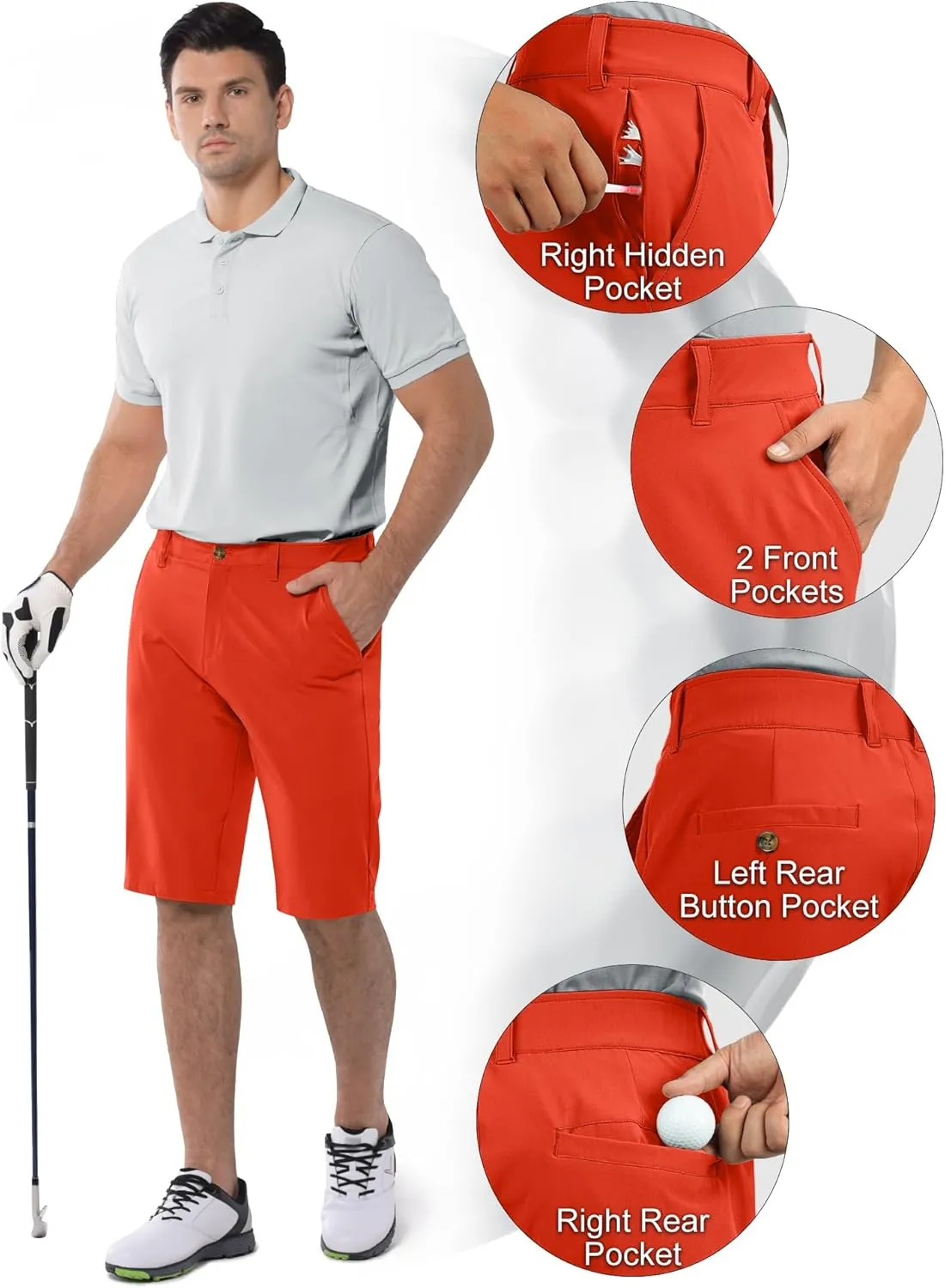 33,000ft Men's Golf Shorts Dry Fit, Lightweight Quick Dry Golf Stretch Shorts with Pockets 11" Inseam for Travel Casual