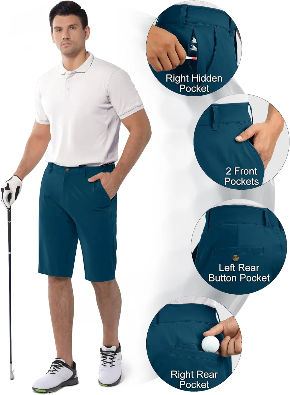 33,000ft Men's Golf Shorts Dry Fit, Lightweight Quick Dry Golf Stretch Shorts with Pockets 11" Inseam for Travel Casual