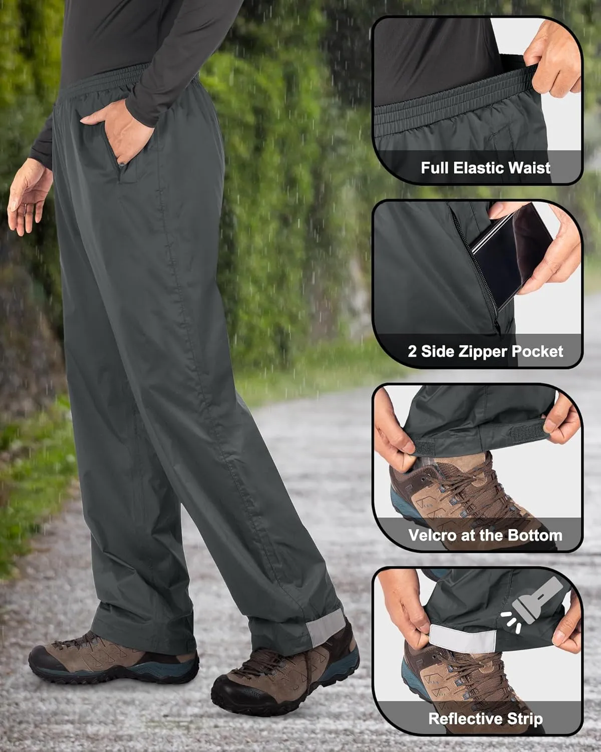 33,000ft Packable Rain Pants for Men Waterproof Hiking Pants Lightweight Rain Pants Outdoor Windproof Pant for Golf, Fishing