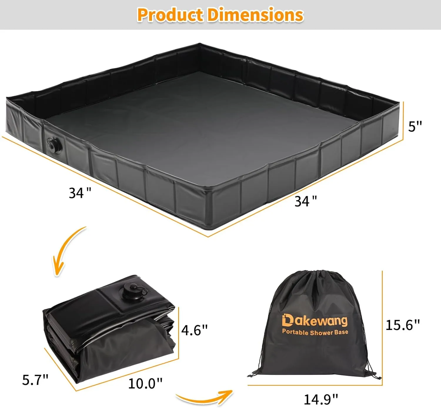 34" x 34" x 5" Outdoor Shower Base - Portable Shower Floor - Outdoor Shower Pan for Outdoor,Camping,Beach, Caravan and Portable Shower Stall.