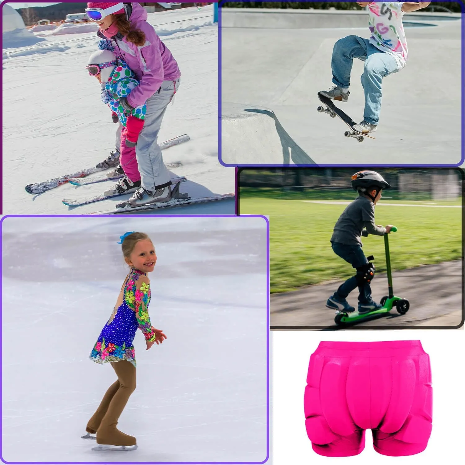 3D Hip Protective Pads Ski Pants-Thickened EVA Skateboard Crash Pad for Skating，Protective Padded Shorts for HIPS Tail Bone