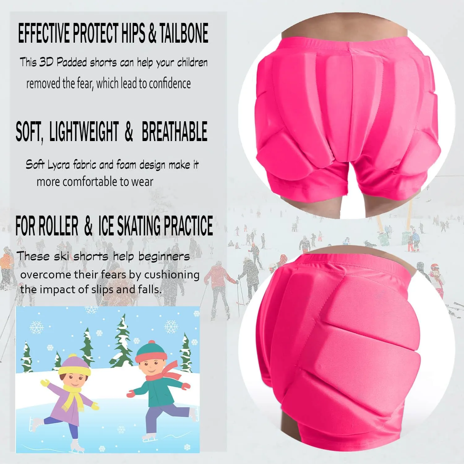 3D Hip Protective Pads Ski Pants-Thickened EVA Skateboard Crash Pad for Skating，Protective Padded Shorts for HIPS Tail Bone