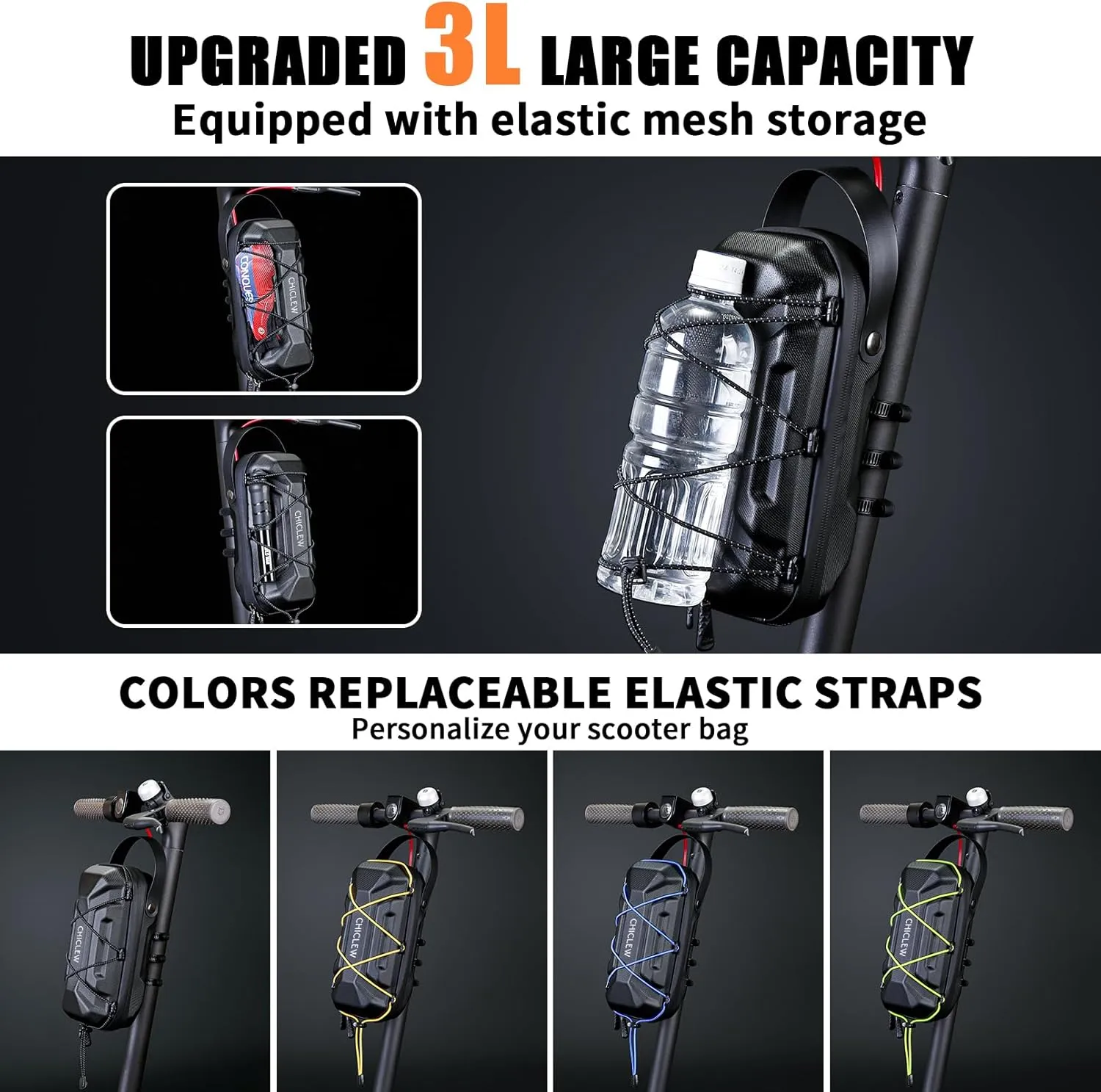 3L Electric Scooter Bag - Waterproof Storage Bag With Multicolor Drawstrings, Large Capacity Handlebar Bag Compatible With Scooters, Bikes, Segway Ninebot and NIU