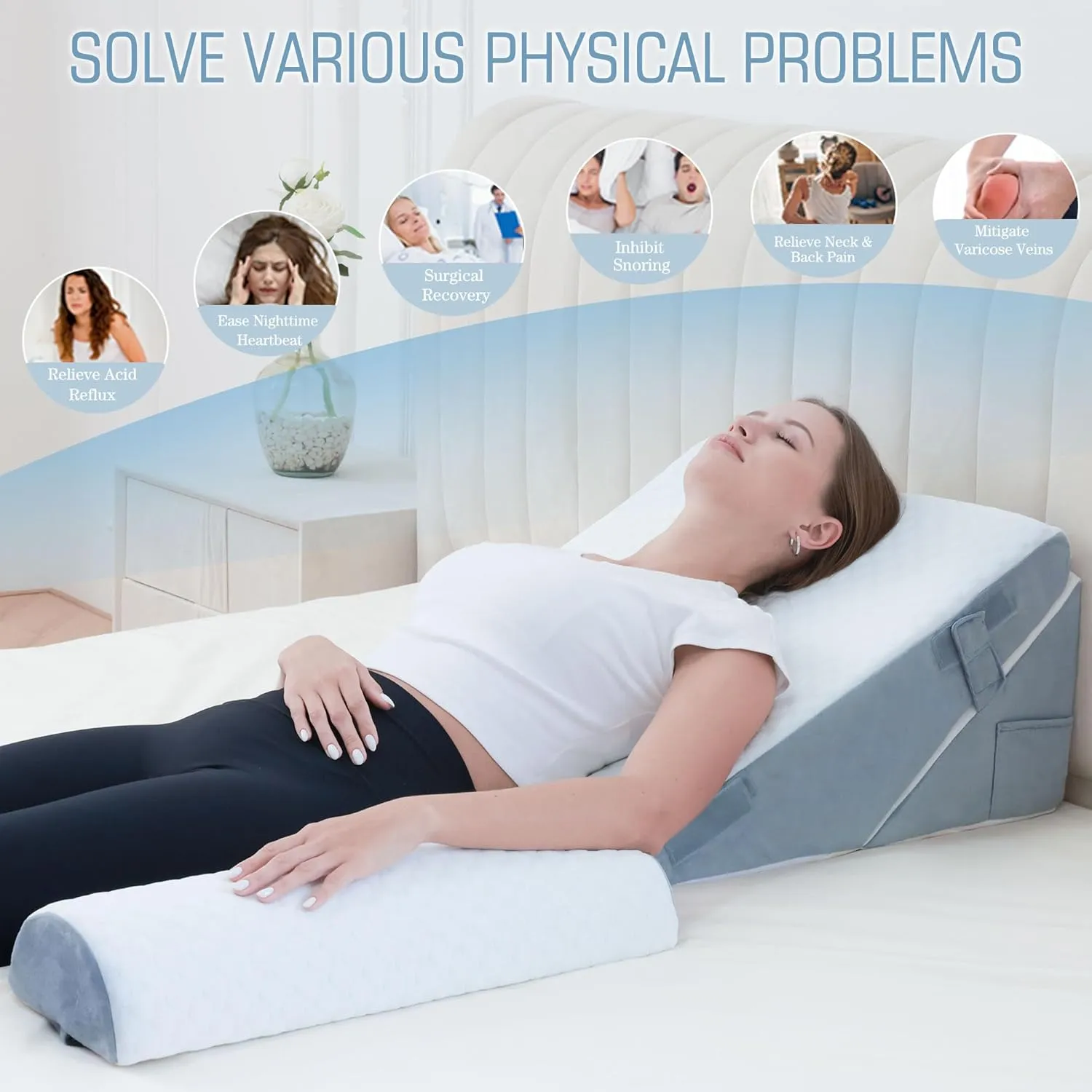 3Pcs Orthopedic Bed Wedge Pillow for Sleeping, Adjustable 9&12 Inch Memory Foam Wedge Pillow Post Surgery or Back, Neck and Knee Support, Triangle Pillow for Acid Reflux Gerd Snoring