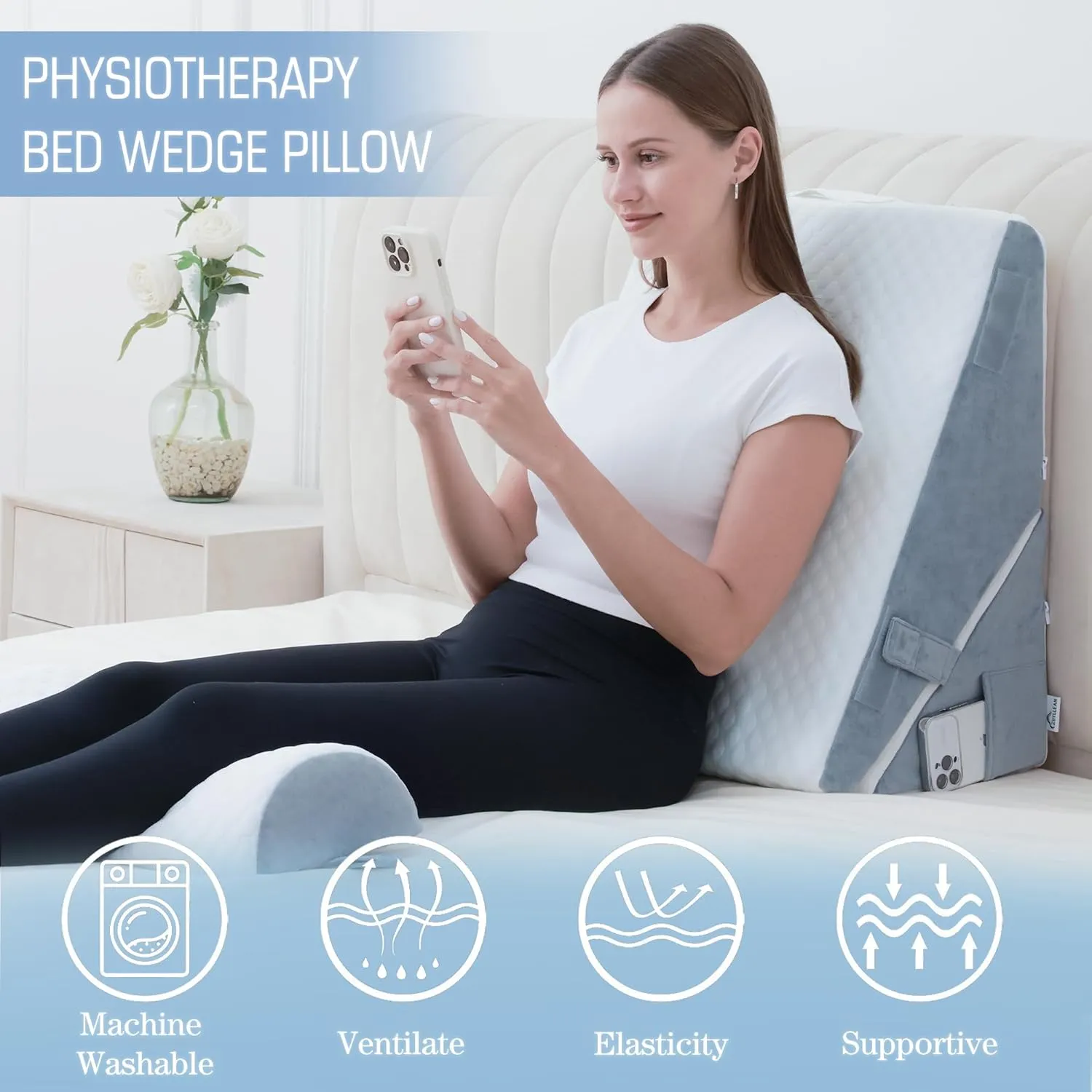 3Pcs Orthopedic Bed Wedge Pillow for Sleeping, Adjustable 9&12 Inch Memory Foam Wedge Pillow Post Surgery or Back, Neck and Knee Support, Triangle Pillow for Acid Reflux Gerd Snoring