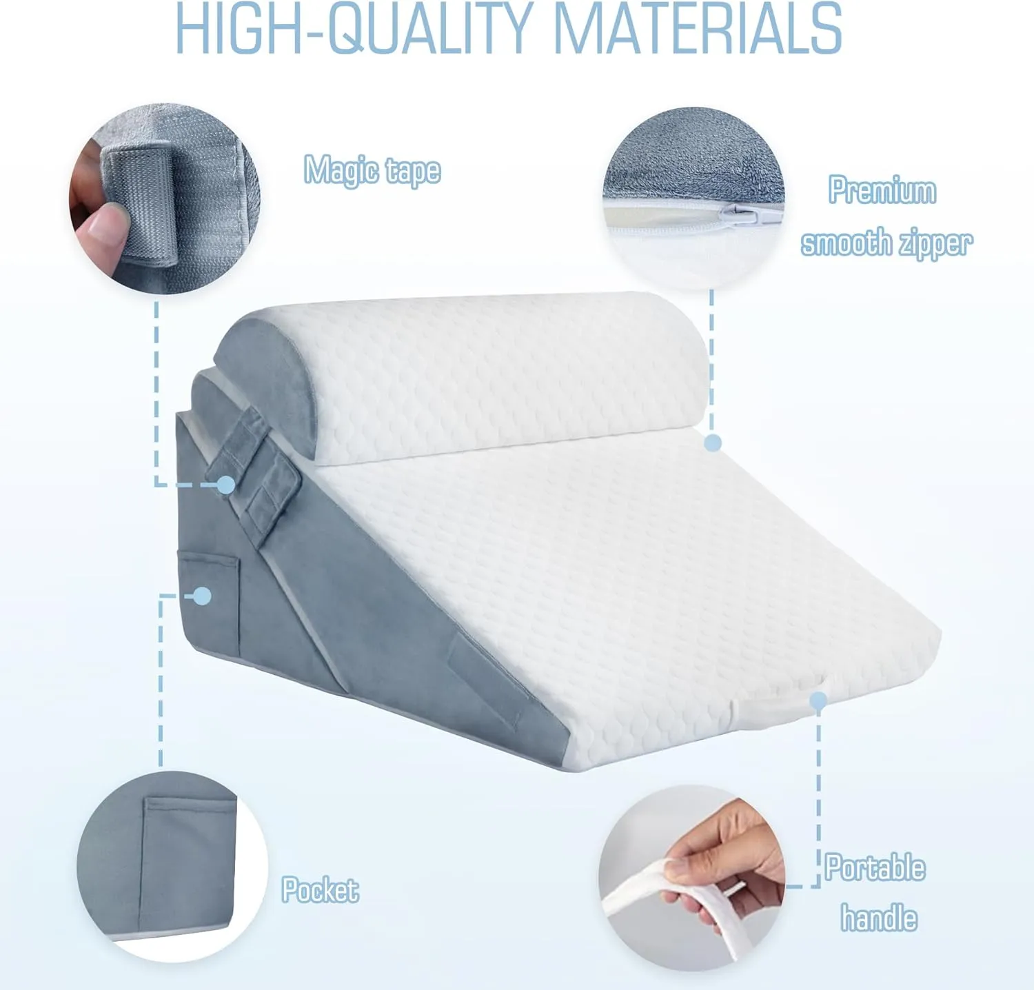 3Pcs Orthopedic Bed Wedge Pillow for Sleeping, Adjustable 9&12 Inch Memory Foam Wedge Pillow Post Surgery or Back, Neck and Knee Support, Triangle Pillow for Acid Reflux Gerd Snoring