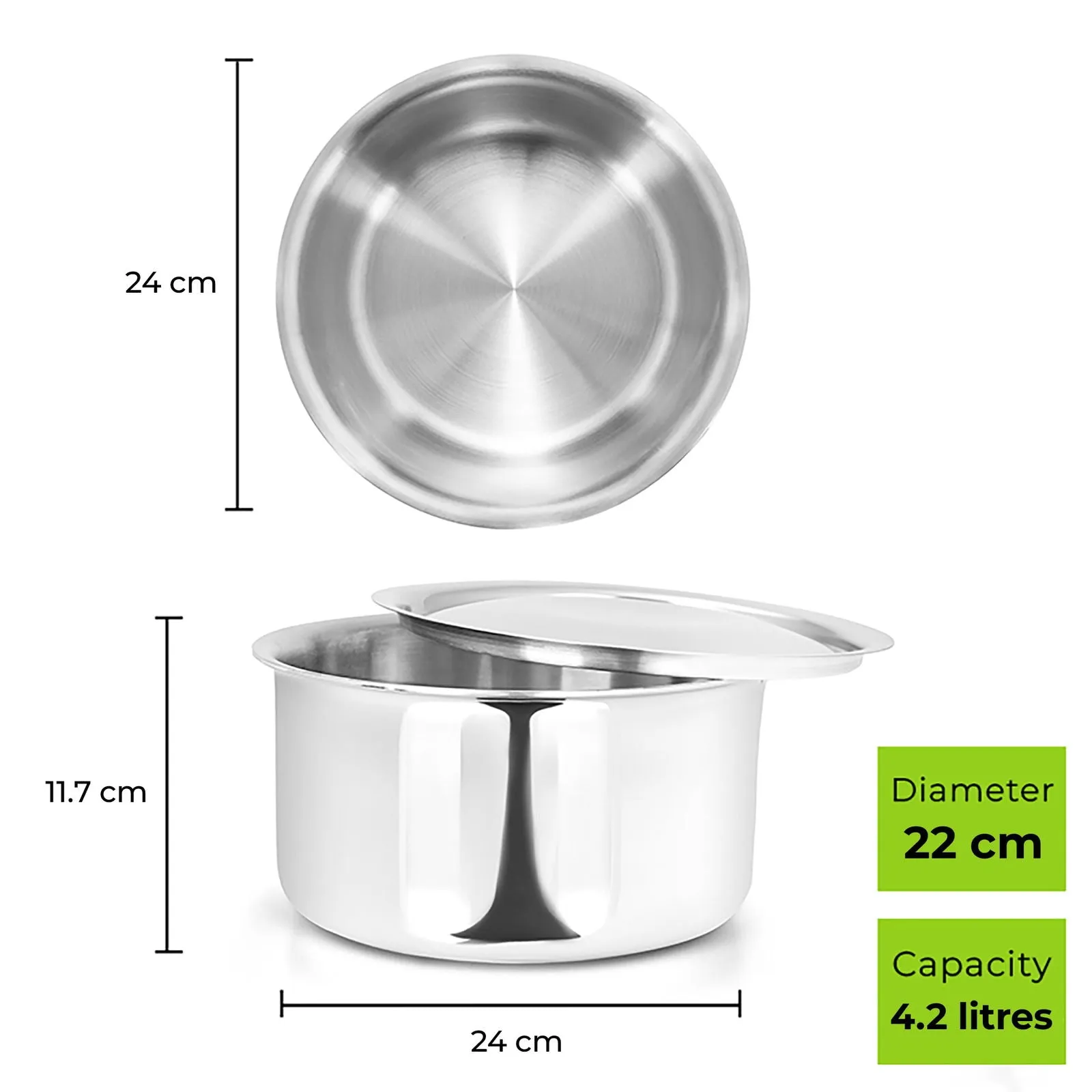 4.6L Allo CookSafe TriPly Tope | Stainless Steel | With Stainless Steel Lid | Induction Friendly | 22cm