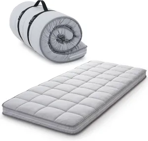 4Inch Cot Mattress Topper,Narrow Twin Gel Infused Memory Foam,Machine Washable Pillow Top Cover,Roll Up Floors Mat,Portable Folding Sleep Pad(75 X 30“)