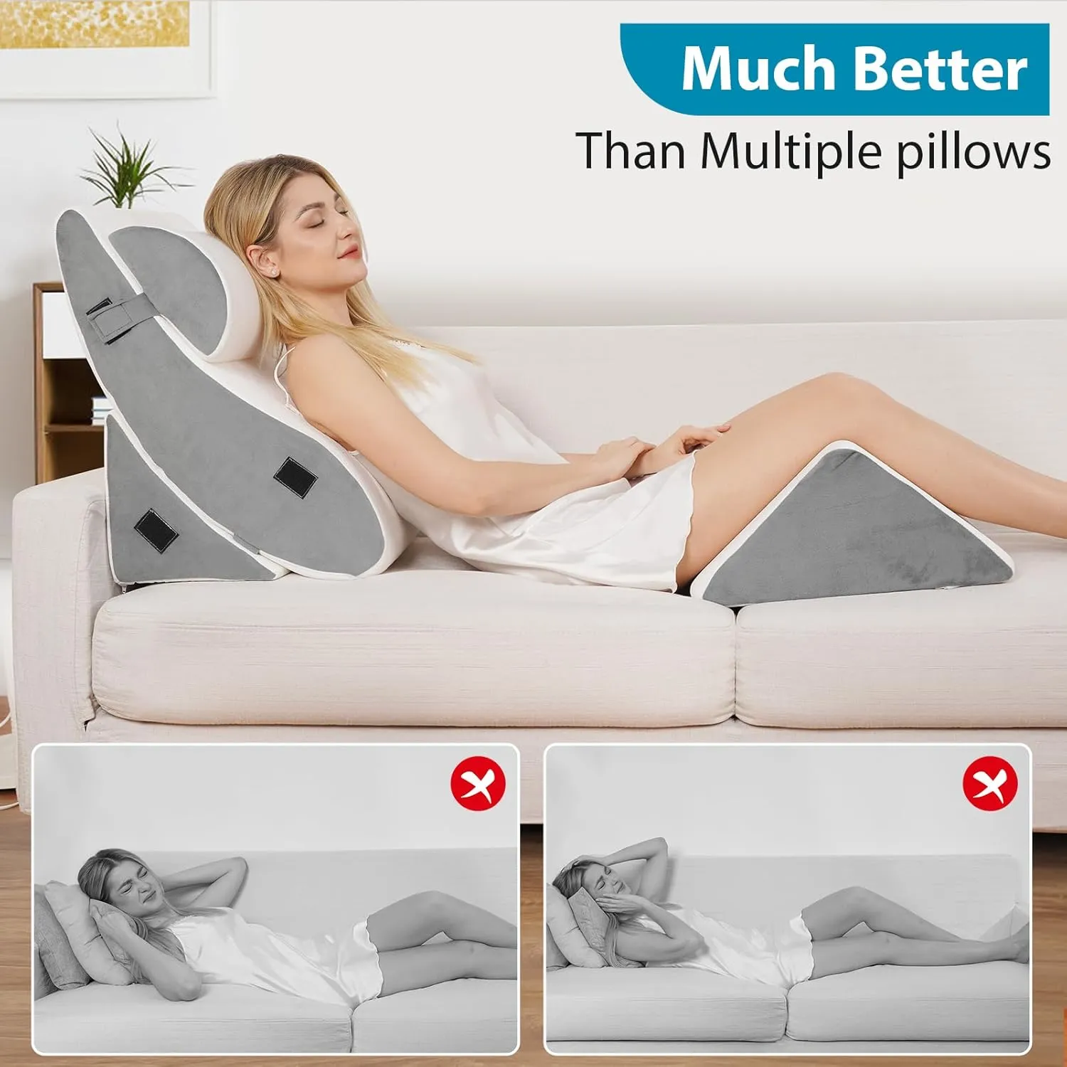 4PCS Orthopedic Wedge Pillow Set for Sleeping, Adjustable Bed Support for Back, Knee, Leg & Lumbar Pain Relief, Acid Reflux, Anti-Snoring & GERD (White)