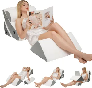 4PCS Orthopedic Wedge Pillow Set for Sleeping, Adjustable Bed Support for Back, Knee, Leg & Lumbar Pain Relief, Acid Reflux, Anti-Snoring & GERD (White)
