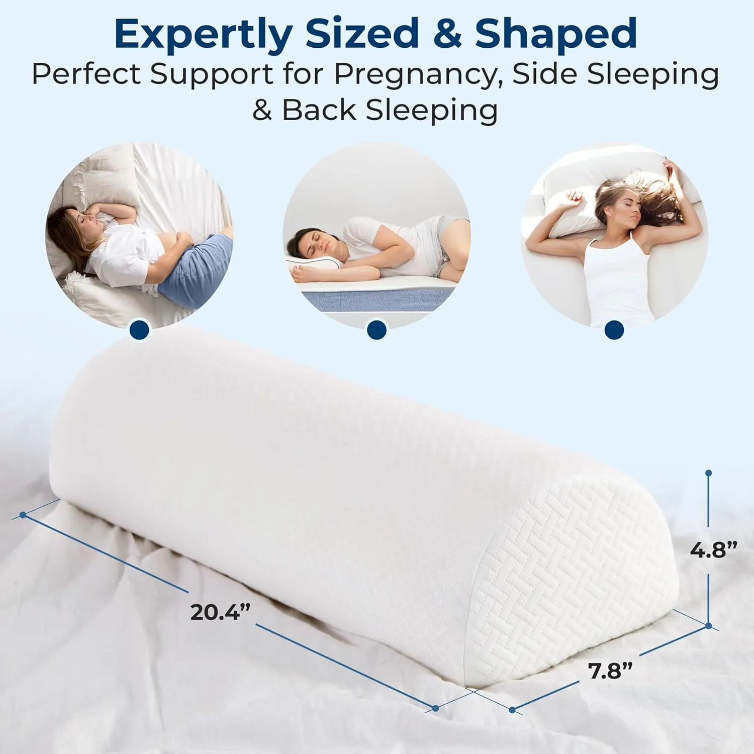 5 STARS UNITED Knee Pillow for Back Sleeping – Memory Foam Cushion for Sciatica Pain Relief – Under Leg Support for Sleeping on Back – Half Moon Bolster for Bed, White