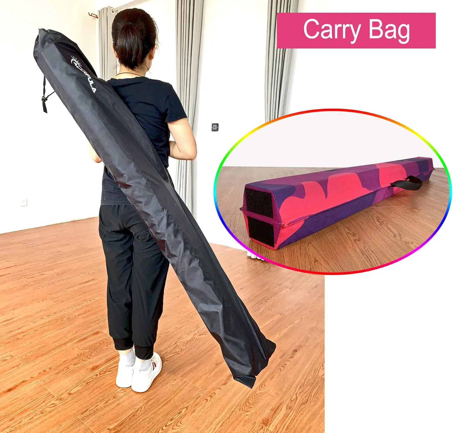 6 FT / 8 FT / 9 FT Folding Gymnastics Beam Foam Balance Floor Beam - Extra Firm - Suede Cover - Anti Slip Bottom with Carry Bag for Kids/Adults Home Use