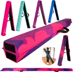 6 FT / 8 FT / 9 FT Folding Gymnastics Beam Foam Balance Floor Beam - Extra Firm - Suede Cover - Anti Slip Bottom with Carry Bag for Kids/Adults Home Use