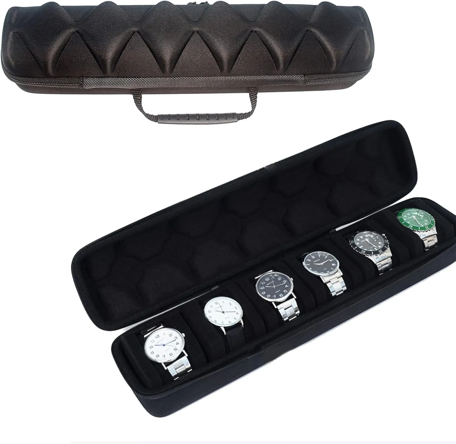 6 Slots Watch Travel for Case Hard Watch Roll Organizer Fits Wrist Watches & for Smart Watches Up to 1.61x0.33x0.35inch,Watch Bages