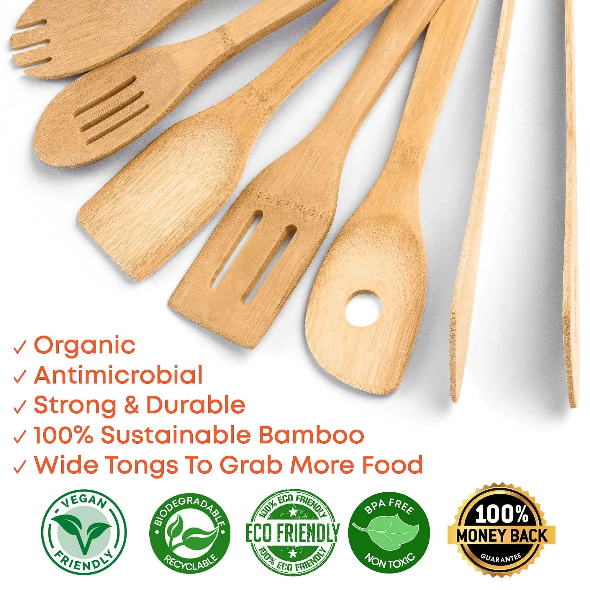 (8 Best-selling Set Bamboo Pack) Worth the price Utensils Kitchen