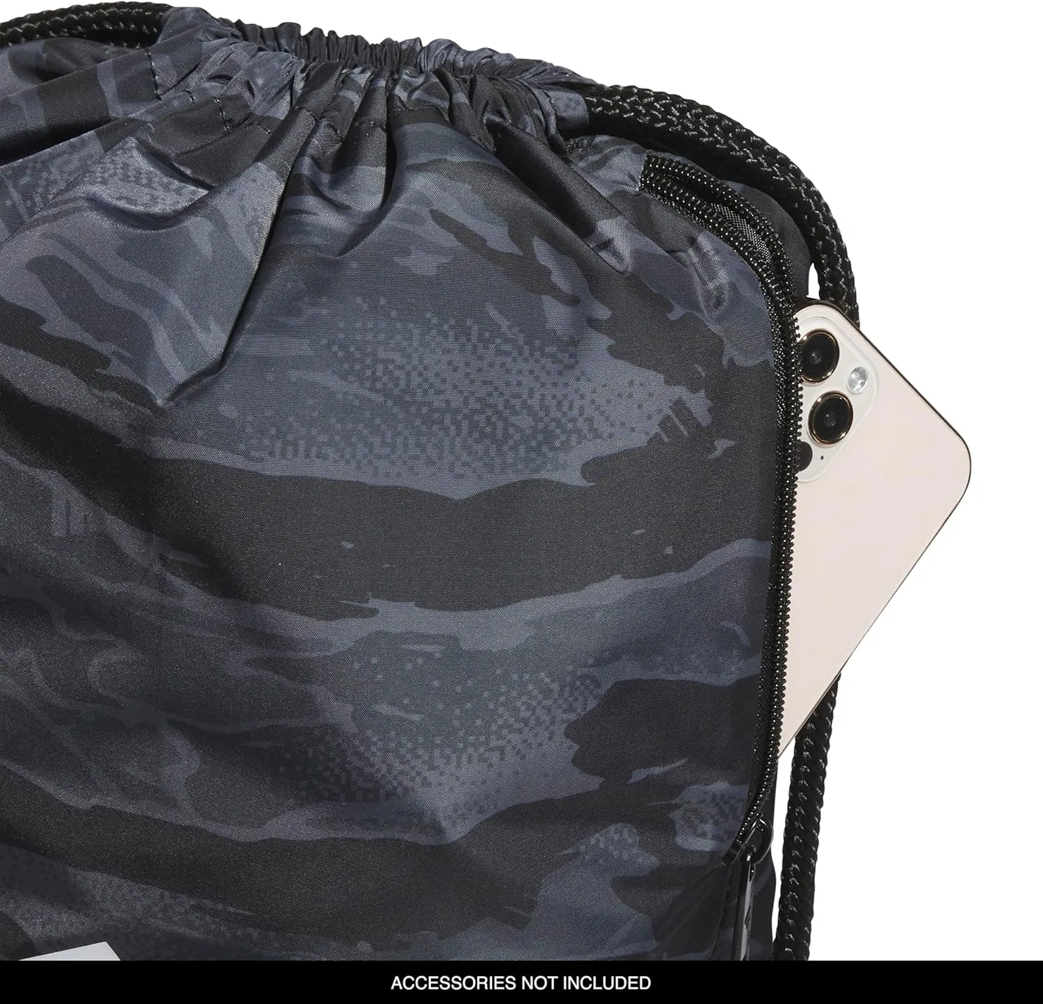 adidas Ready Sackpack, Drawstring Backpack for Women and Men, Lightweight Small Gym Bag, Essential Camo Black/White, One Size