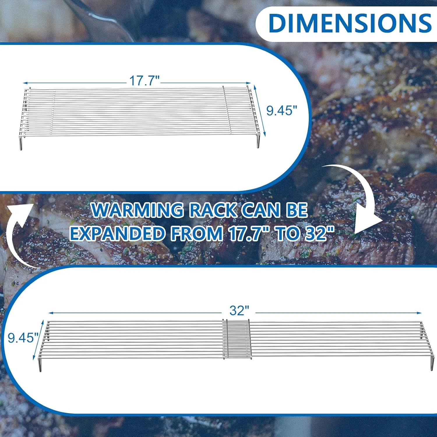 Adjustable Griddle Warming Rack for Blackstone 22 28 36 Inches Griddle, 304 Stainless Steel Grill Roasting Rack Accessories for Weber Charbroil and Most Tabletop Flat-top Griddle Grills
