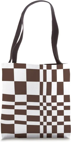 Aesthetic Dark Brown Uneven Check Pattern Tote Bag