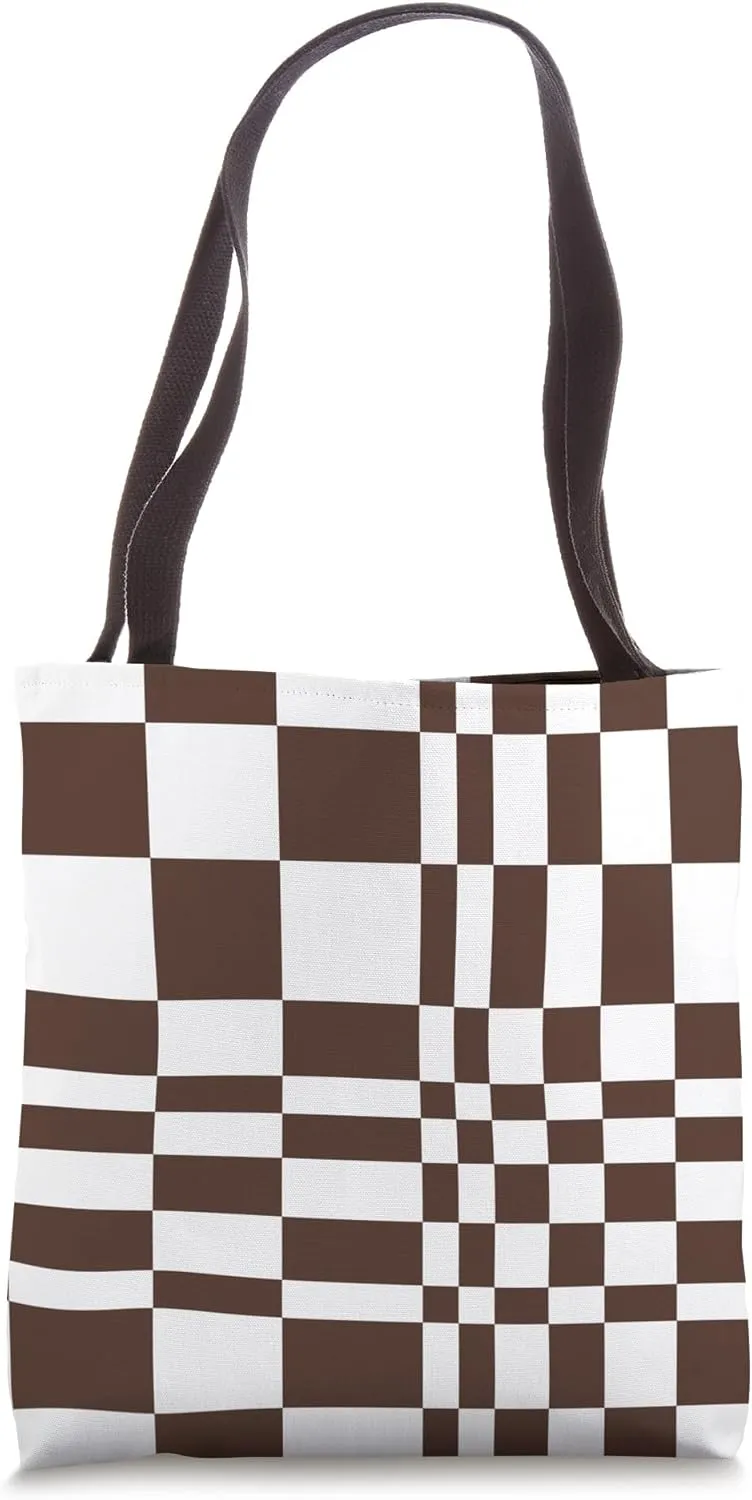 Aesthetic Dark Brown Uneven Check Pattern Tote Bag