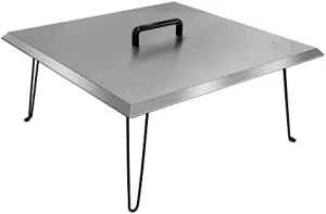 AHLOKI Square Modern Stainless Steel Fire Pit Cover, 30 x 30 x 13 Inch, 430 Stainless Steel, Foldable Legs, Handle, Heat Deflector