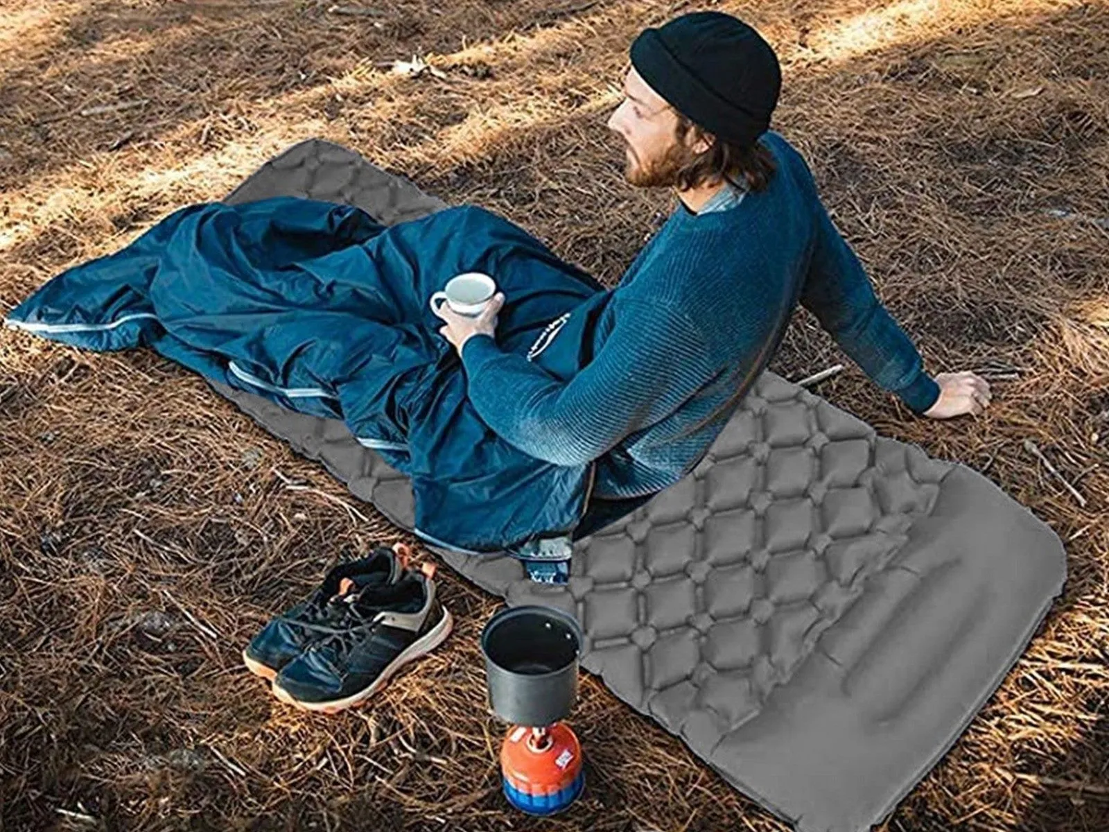 Air Grey Pillow with Inflatable Mattress *00% satisfaction Camping Sustainable Sleeping Mat Sleeping Pad