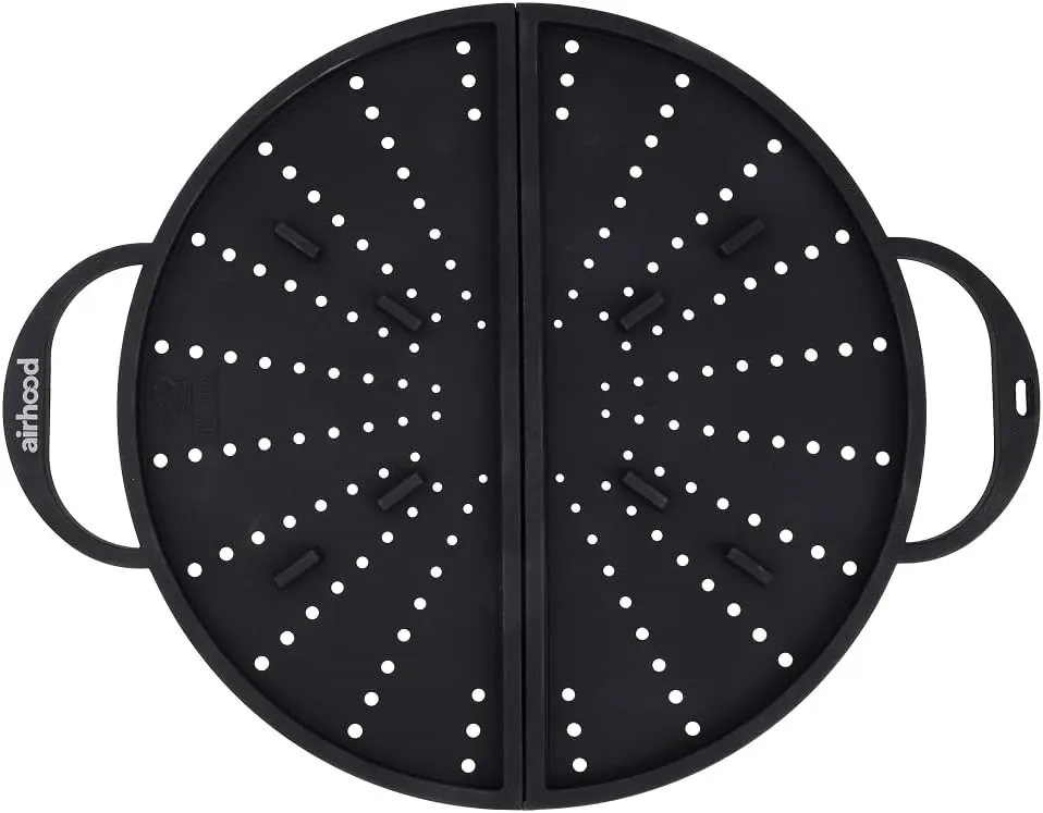 AirHood Silicone Splatter Screen – Foldable Grease Guard for Frying Pans & Induction Cookers – Heat-Resistant, BPA-Free, Dishwasher Safe, 2-in-1 Trivet & Splatter Screen - Black