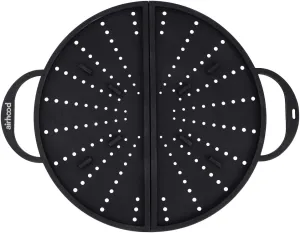 AirHood Silicone Splatter Screen – Foldable Grease Guard for Frying Pans & Induction Cookers – Heat-Resistant, BPA-Free, Dishwasher Safe, 2-in-1 Trivet & Splatter Screen - Black
