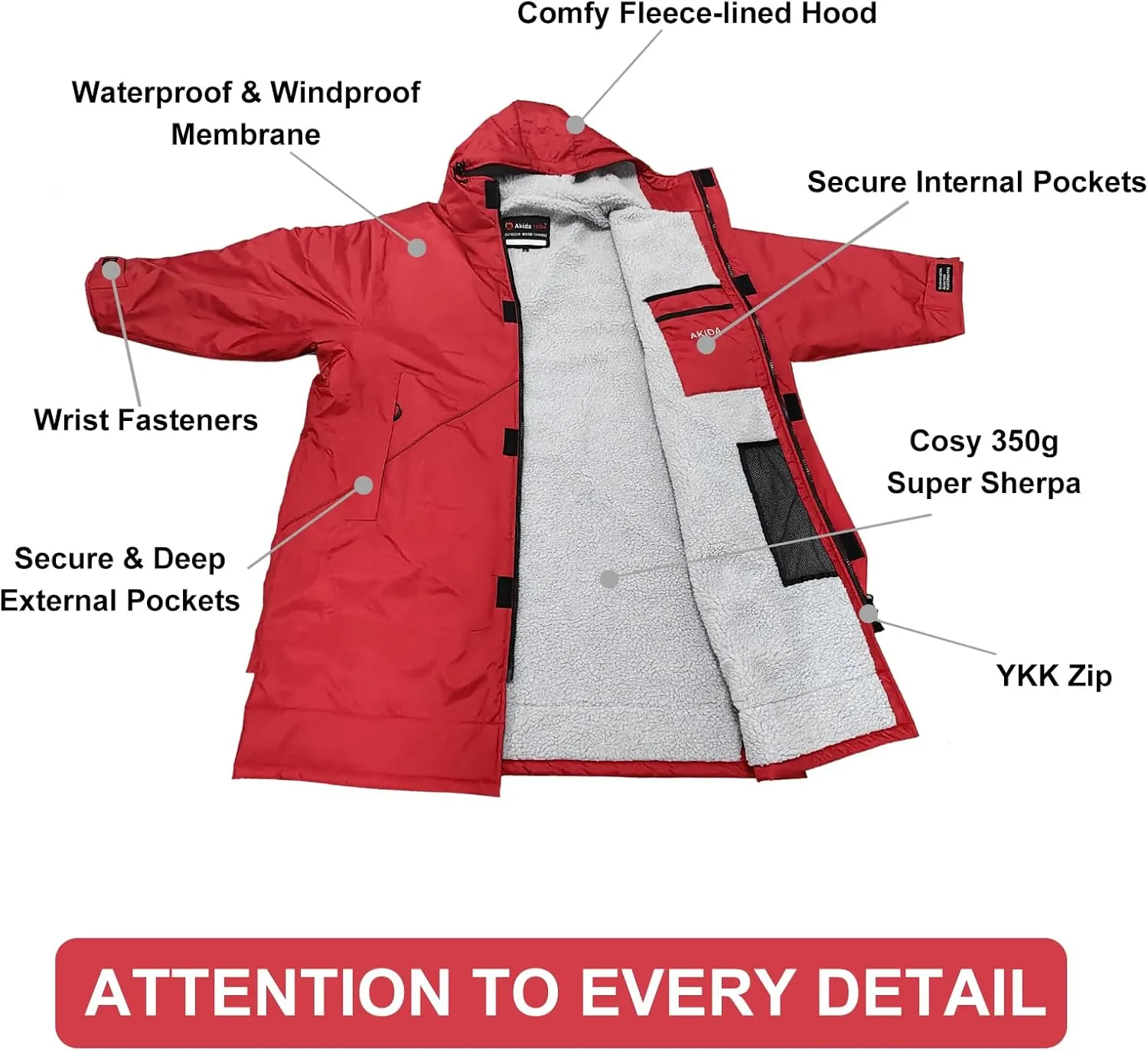 Akida Oversized Changing Robe/Swim Parka,Waterproof Surf Poncho Warm Coat Jacket,Quick Dry Wetsuit Changing Towel.